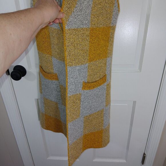 MONTEAU Los Angeles Women's S Yellow Gray Plaid Sleeveless Long Sweater Vest - Picture 5 of 16